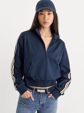 NWT Good American Navy Track Jacket with Stripe Detail